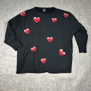 Aaeda Sweater Womens 1X Black All Over Textured Hearts Valentines Love
